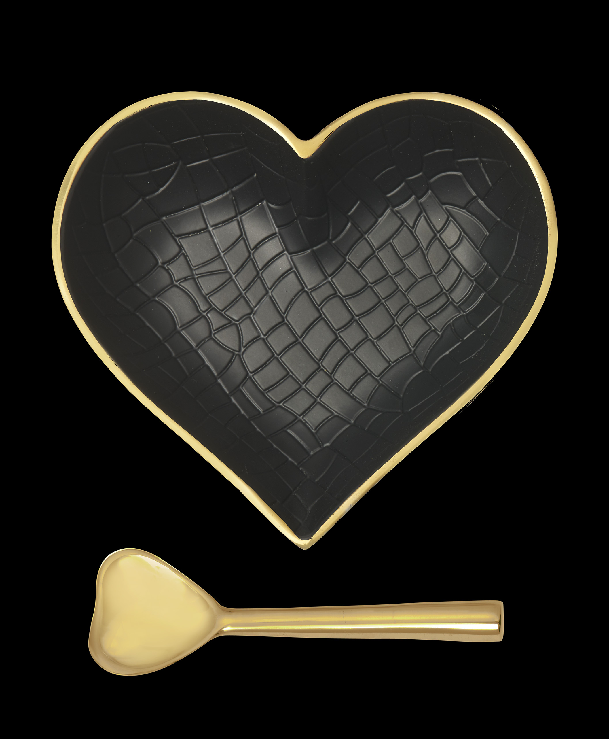 Happy Gold & Black Croco Heart with Gold Heart Spoon